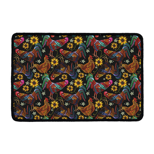 Embroidery Rooster Pattern Print Kitchen Mat
