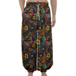 Embroidery Rooster Pattern Print Lantern Pants