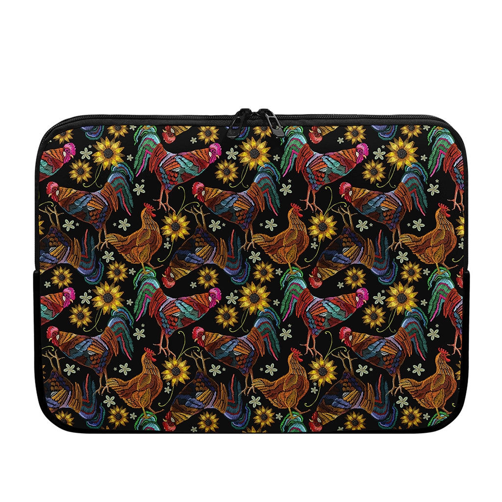 Embroidery Rooster Pattern Print Laptop Sleeve