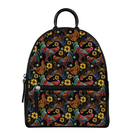 Embroidery Rooster Pattern Print Leather Backpack