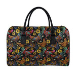 Embroidery Rooster Pattern Print Leather Duffle Bag