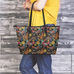 Embroidery Rooster Pattern Print Leather Tote Bag