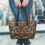 Embroidery Rooster Pattern Print Leather Tote Bag