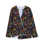 Embroidery Rooster Pattern Print Long Sleeve Short Coat