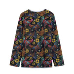 Embroidery Rooster Pattern Print Long Sleeve Short Coat