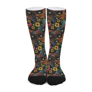 Embroidery Rooster Pattern Print Long Socks