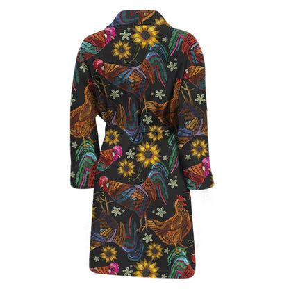 Embroidery Rooster Pattern Print Men's Bathrobe