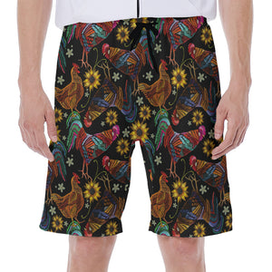 Embroidery Rooster Pattern Print Men's Beach Shorts