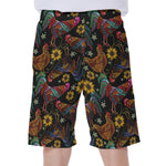 Embroidery Rooster Pattern Print Men's Beach Shorts