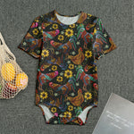 Embroidery Rooster Pattern Print Men's Bodysuit