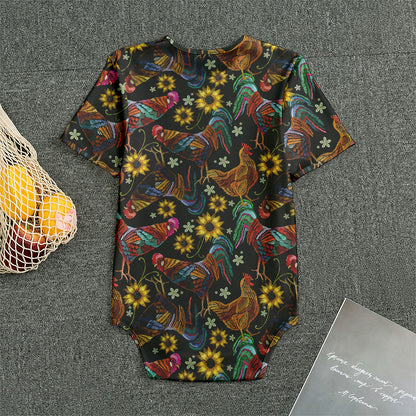 Embroidery Rooster Pattern Print Men's Bodysuit