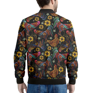 Embroidery Rooster Pattern Print Men's Bomber Jacket