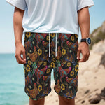 Embroidery Rooster Pattern Print Men's Cargo Shorts