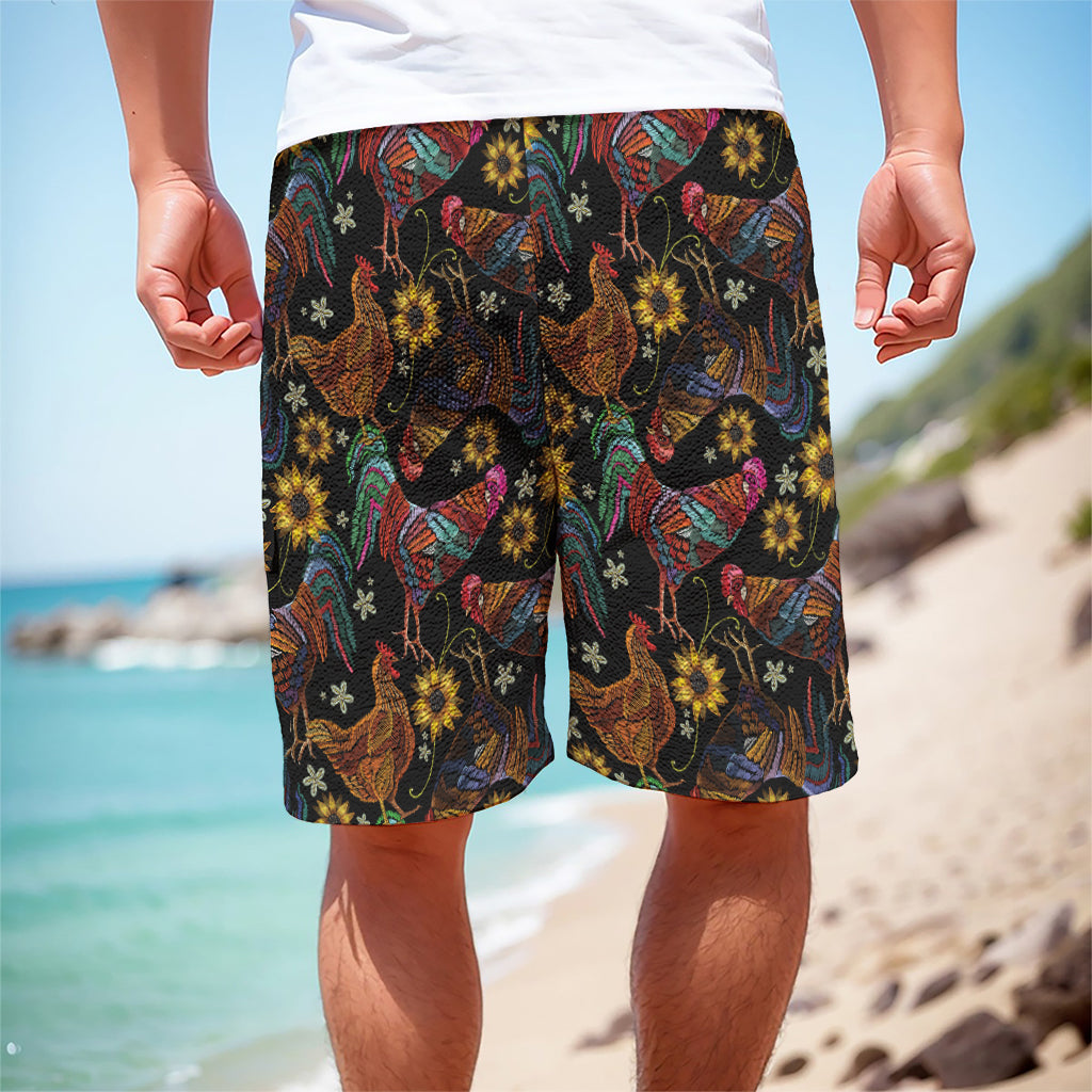 Embroidery Rooster Pattern Print Men's Cargo Shorts