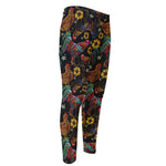 Embroidery Rooster Pattern Print Men's Compression Pants