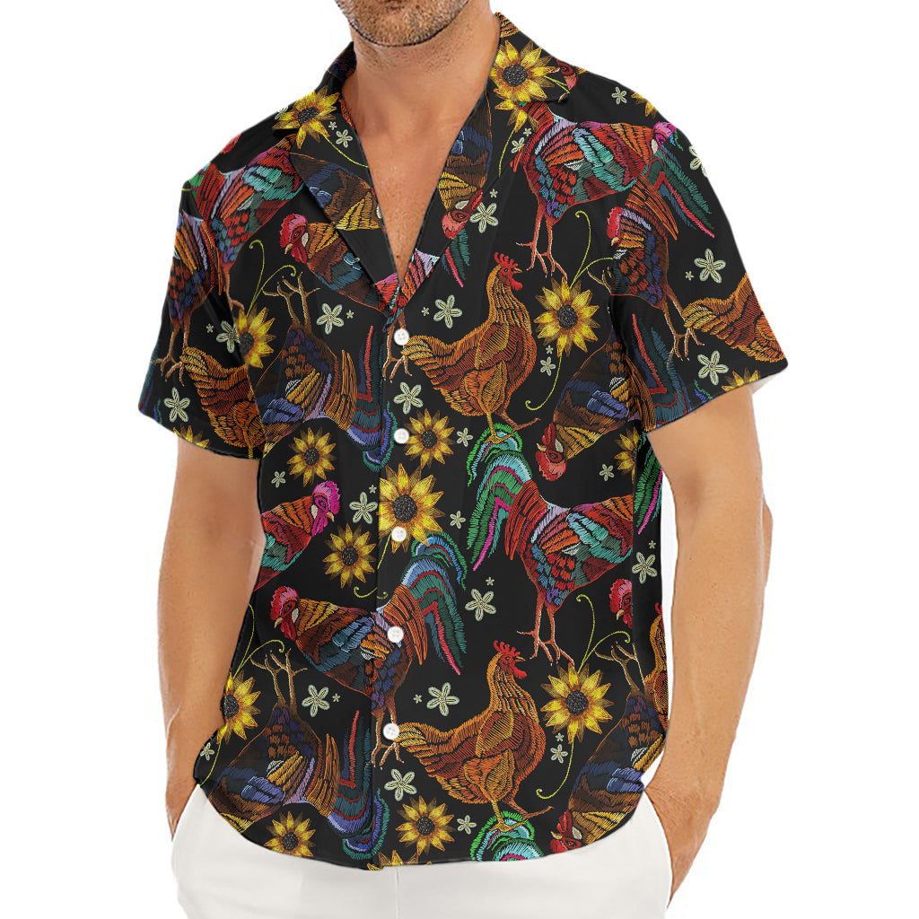 Embroidery Rooster Pattern Print Men's Deep V-Neck Shirt