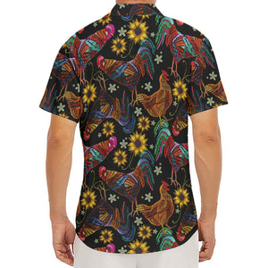 Embroidery Rooster Pattern Print Men's Deep V-Neck Shirt