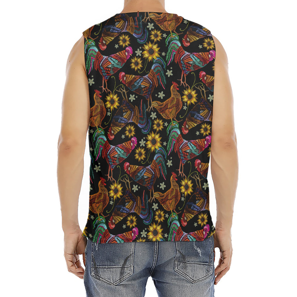 Embroidery Rooster Pattern Print Men's Fitness Tank Top