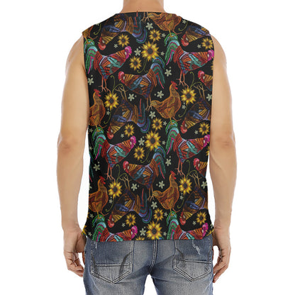 Embroidery Rooster Pattern Print Men's Fitness Tank Top