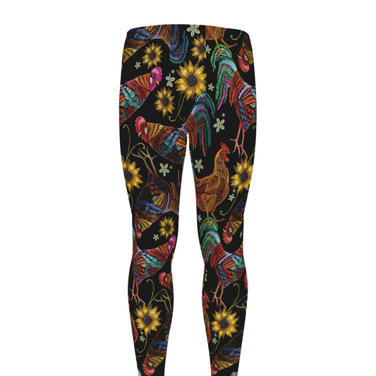Embroidery Rooster Pattern Print Men's leggings