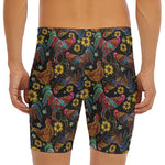 Embroidery Rooster Pattern Print Men's Long Boxer Briefs