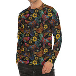 Embroidery Rooster Pattern Print Men's Long Sleeve Rash Guard