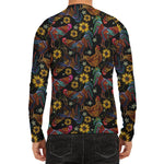 Embroidery Rooster Pattern Print Men's Long Sleeve Rash Guard