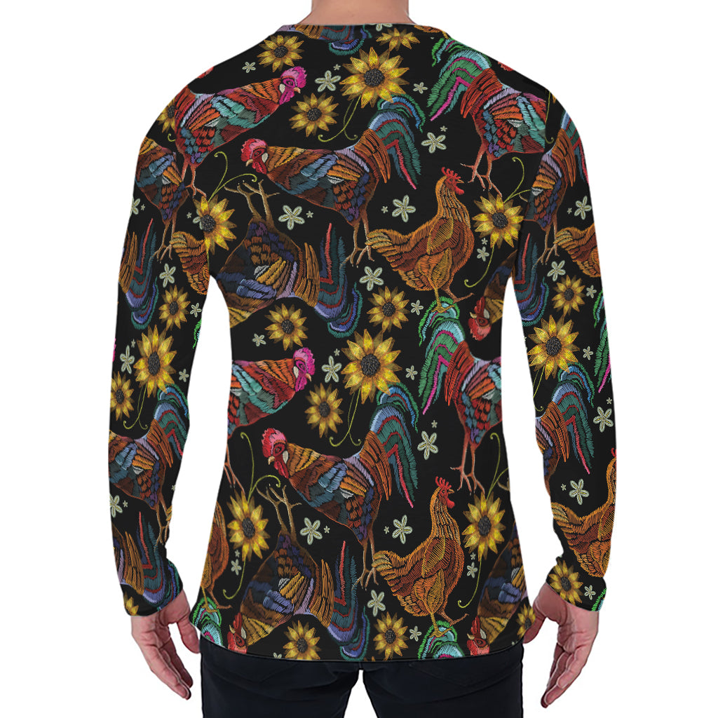 Embroidery Rooster Pattern Print Men's Long Sleeve T-Shirt