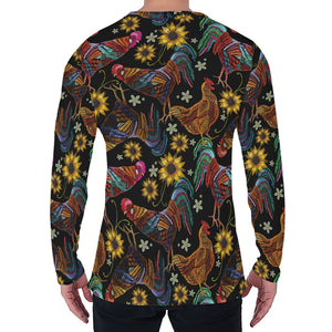 Embroidery Rooster Pattern Print Men's Long Sleeve T-Shirt