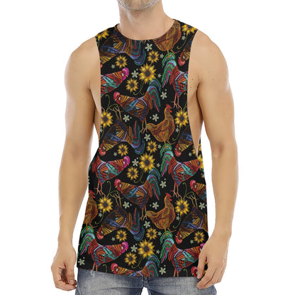 Embroidery Rooster Pattern Print Men's Muscle Tank Top