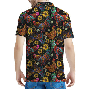 Embroidery Rooster Pattern Print Men's Polo Shirt