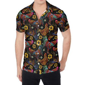 Embroidery Rooster Pattern Print Men's Shirt