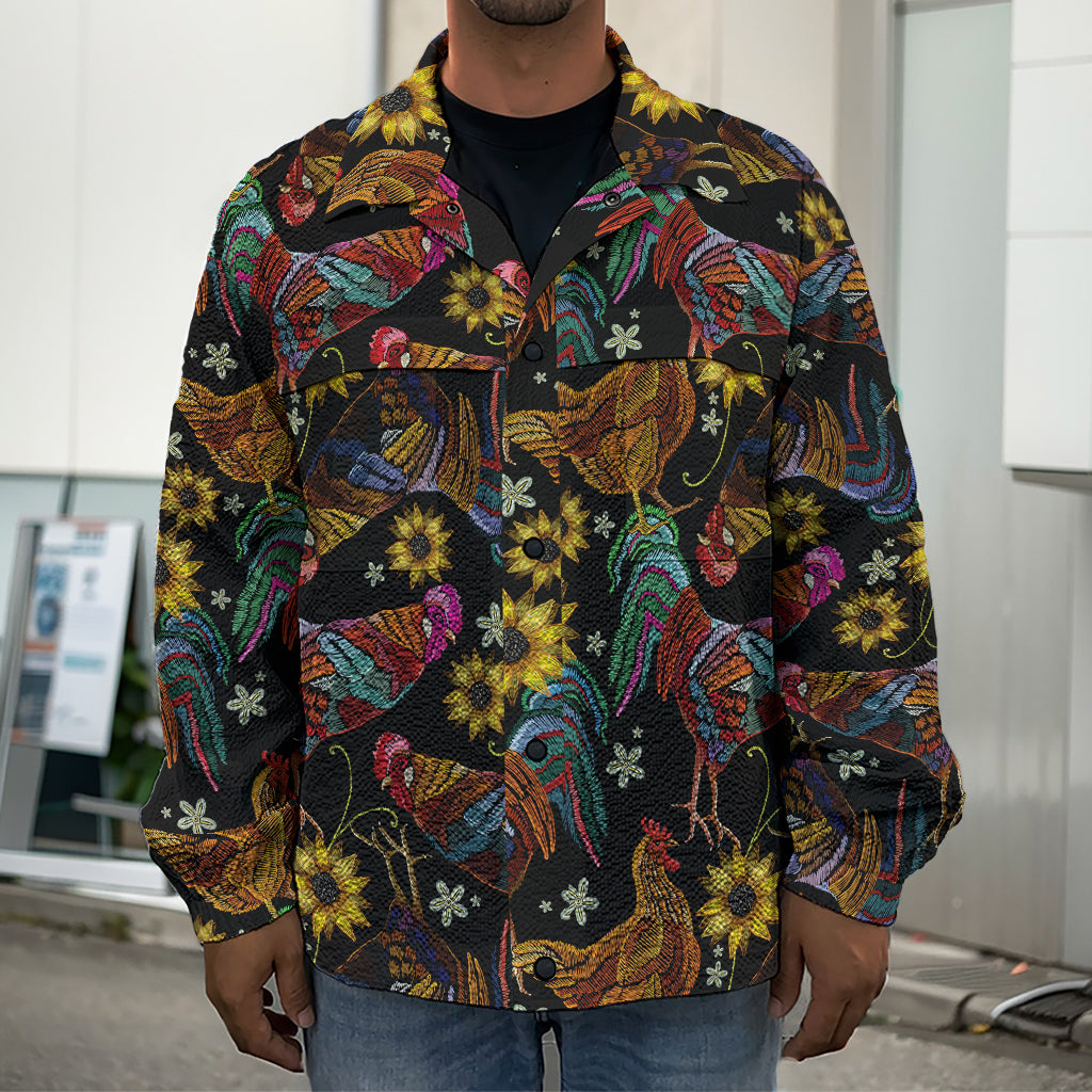 Embroidery Rooster Pattern Print Men's Shirt Jacket