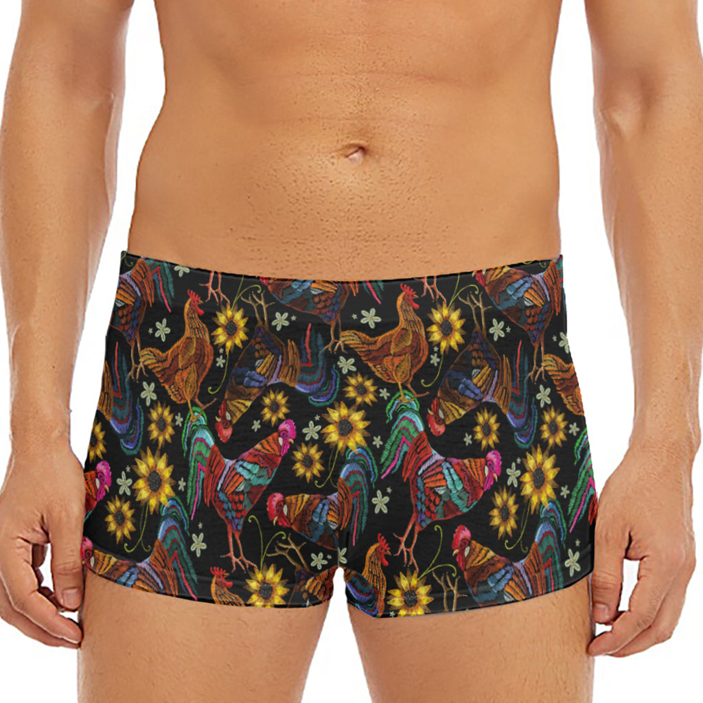 Embroidery Rooster Pattern Print Men's Short Boxer Briefs