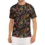 Embroidery Rooster Pattern Print Men's Short Sleeve Rash Guard