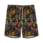 Embroidery Rooster Pattern Print Men's Sports Shorts