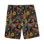 Embroidery Rooster Pattern Print Men's Sports Shorts