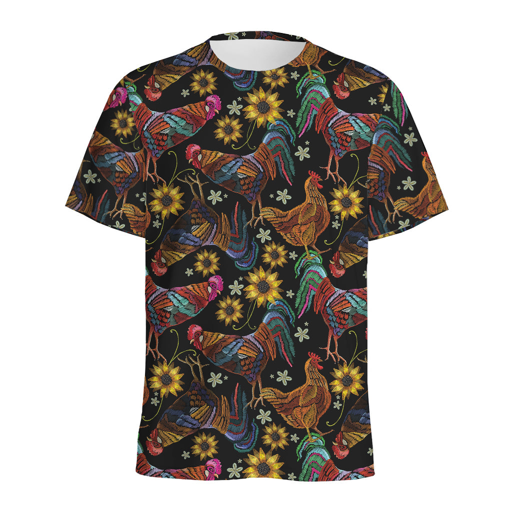 Embroidery Rooster Pattern Print Men's Sports T-Shirt