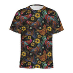 Embroidery Rooster Pattern Print Men's Sports T-Shirt