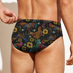 Embroidery Rooster Pattern Print Men's Swim Briefs