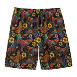 Embroidery Rooster Pattern Print Men's Swim Trunks