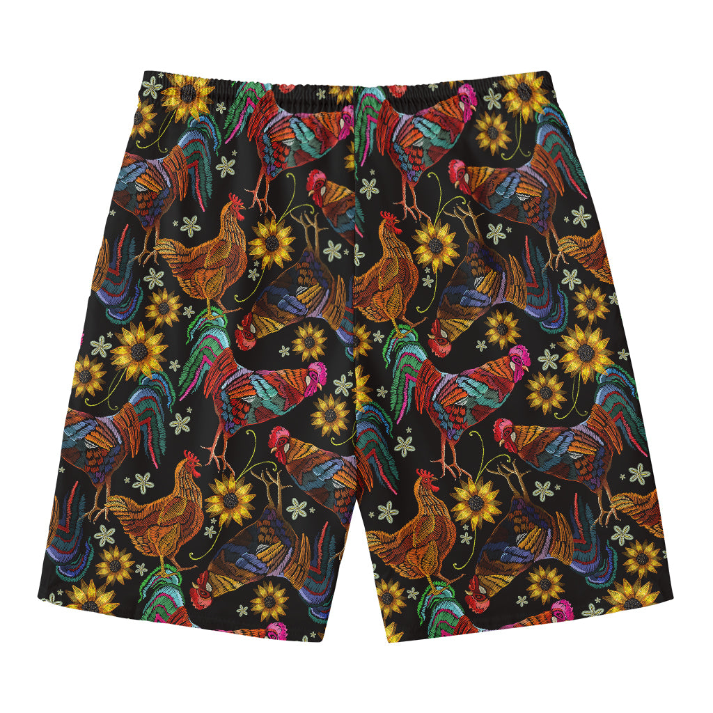 Embroidery Rooster Pattern Print Men's Swim Trunks