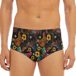 Embroidery Rooster Pattern Print Men's Triangle Swim Briefs