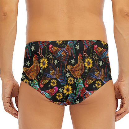 Embroidery Rooster Pattern Print Men's Triangle Swim Briefs