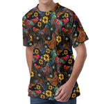 Embroidery Rooster Pattern Print Men's Velvet T-Shirt