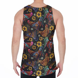 Embroidery Rooster Pattern Print Men's Velvet Tank Top