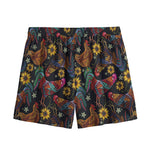 Embroidery Rooster Pattern Print Mesh Shorts