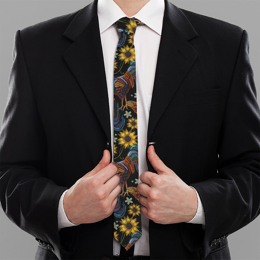 Embroidery Rooster Pattern Print Necktie