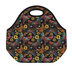 Embroidery Rooster Pattern Print Neoprene Lunch Bag