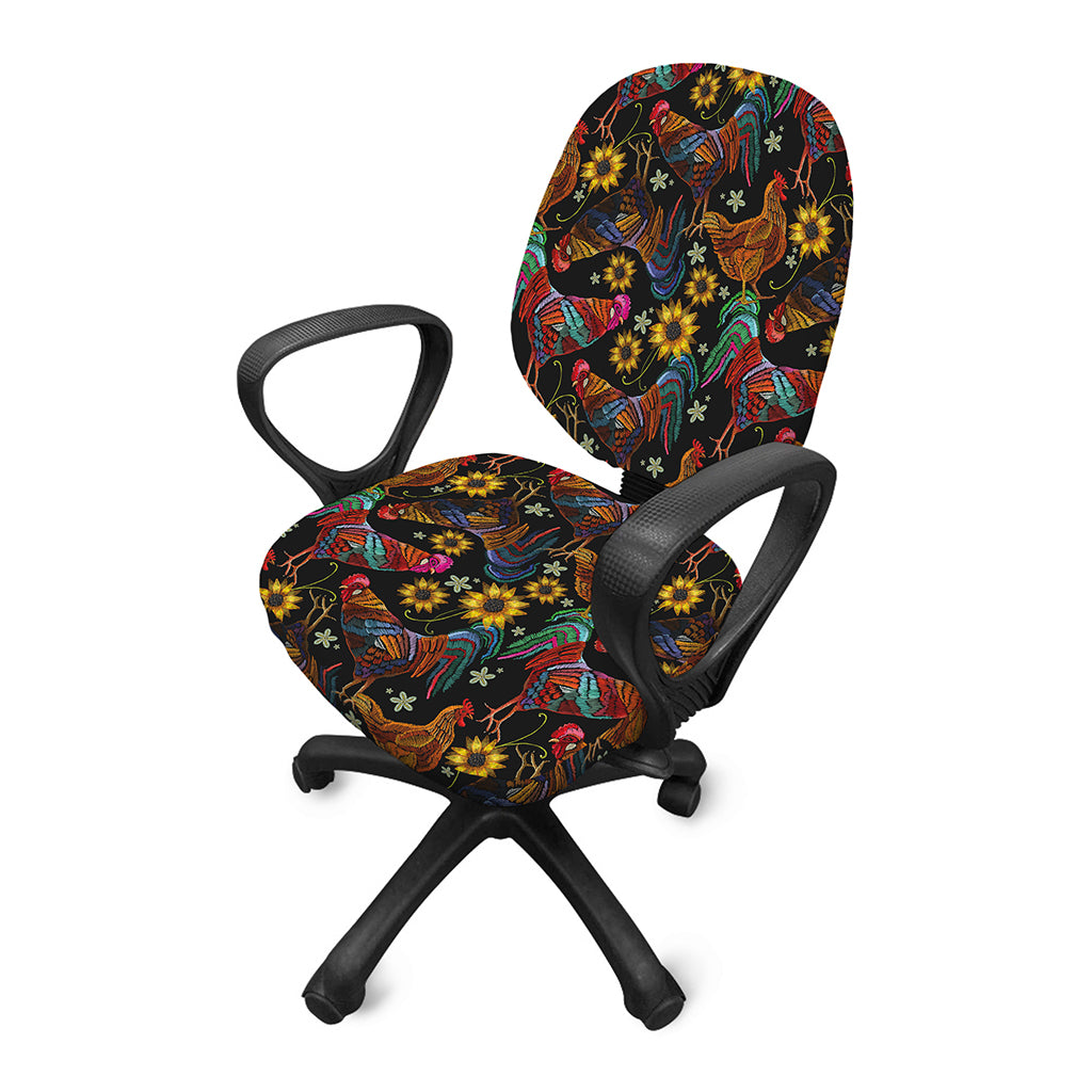 Embroidery Rooster Pattern Print Office Chair Cover